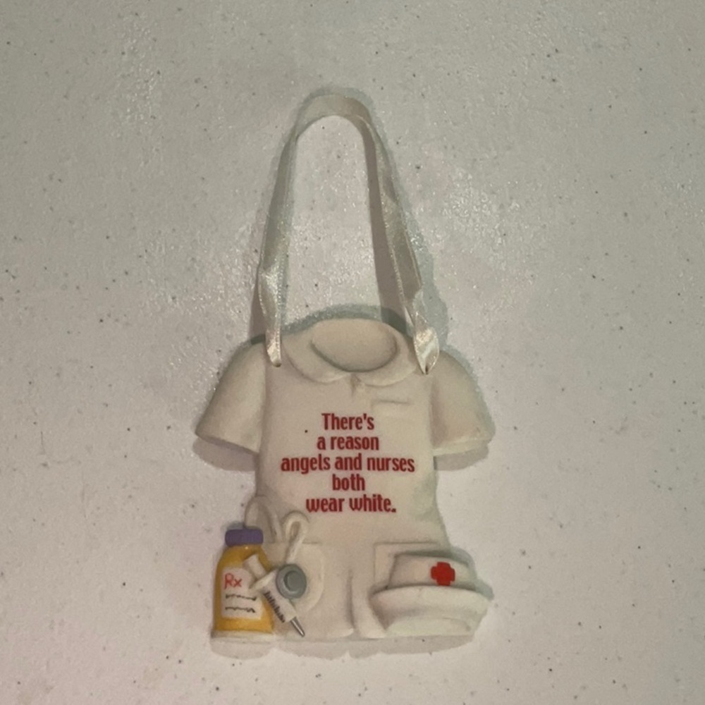 White Nurse Ornament with Red Text - Picture 4 of 6